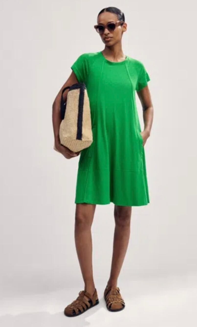 ME+EM Slub Jersey Raglan Seam Short Swing Dress Spring Green Pockets UK 8 US 4